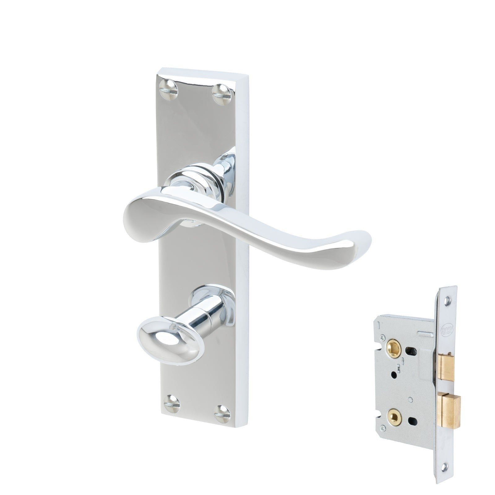 Bedford Door Handles On Plate Bathroom Handle Set in Polished Chrome