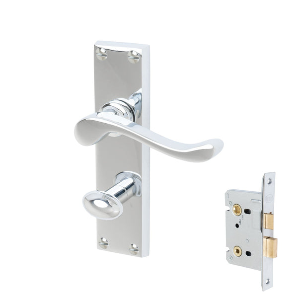 Bedford Door Handles On Plate Bathroom Handle Set in Polished Chrome