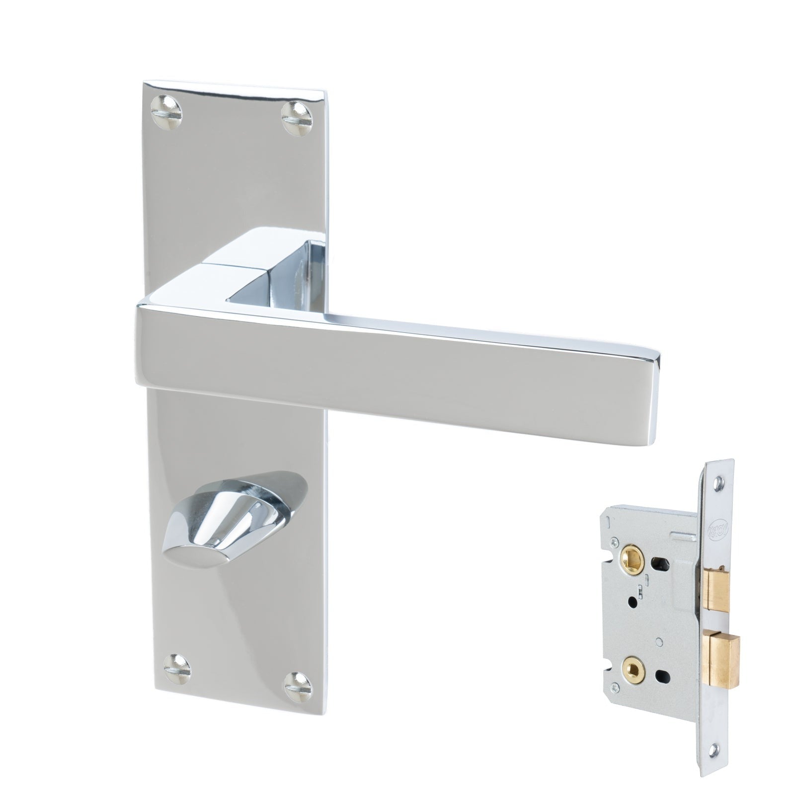 Metro Door Handles On Plate Bathroom Handle Set in Polished Chrome