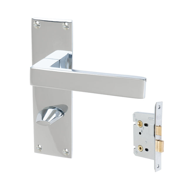 Metro Door Handles On Plate Bathroom Handle Set in Polished Chrome