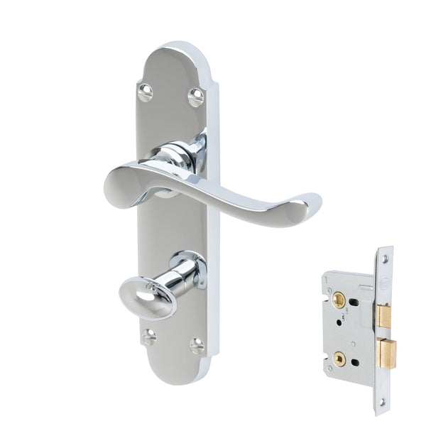 Savoy Door Handles On Plate Bathroom Handle Set in Polished Chrome