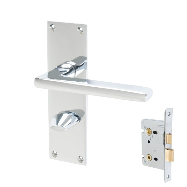 Trident Door Handles On Plate Bathroom Handle Set in Polished Chrome