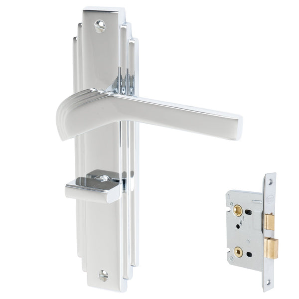 Tiffany Door Handles On Plate Bathroom Handle Set in Polished Chrome