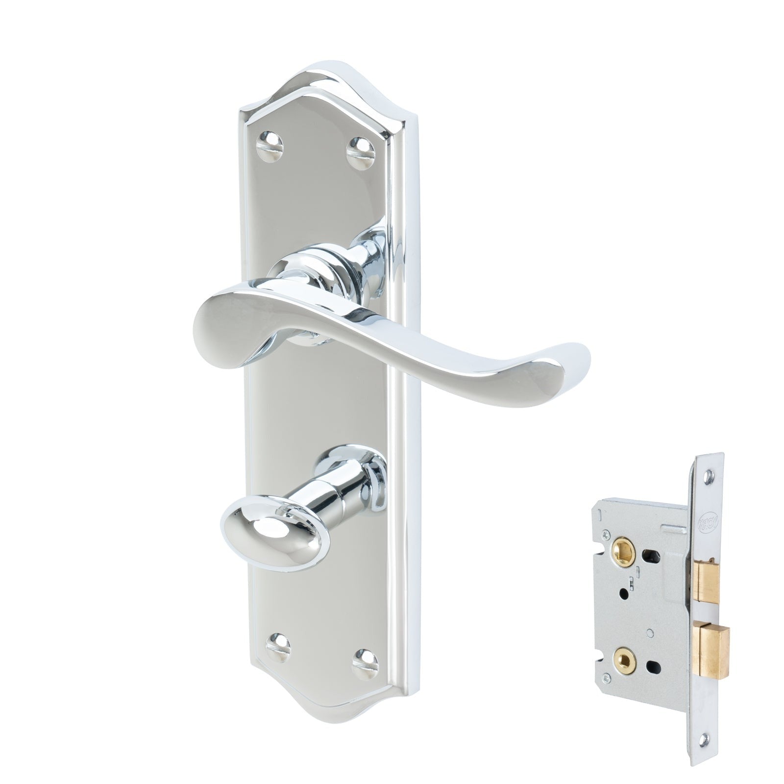 Buckingham Door Handles On Plate Bathroom Handle Set in Polished Chrome