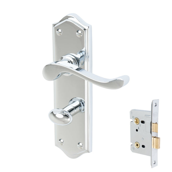 Buckingham Door Handles On Plate Bathroom Handle Set in Polished Chrome