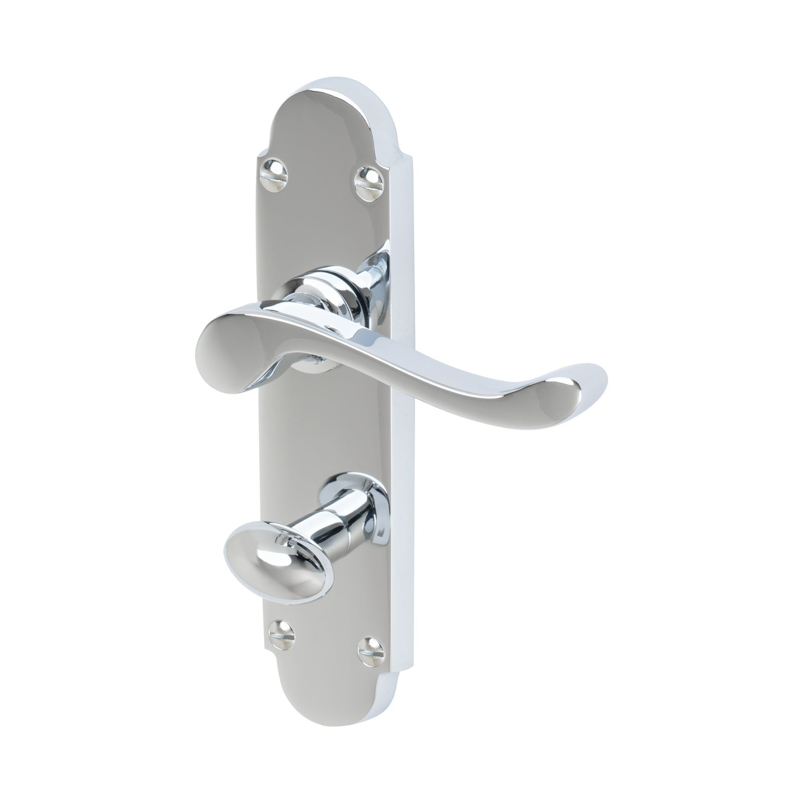 Savoy Door Handles On Plate Bathroom Handle in Polished Chrome