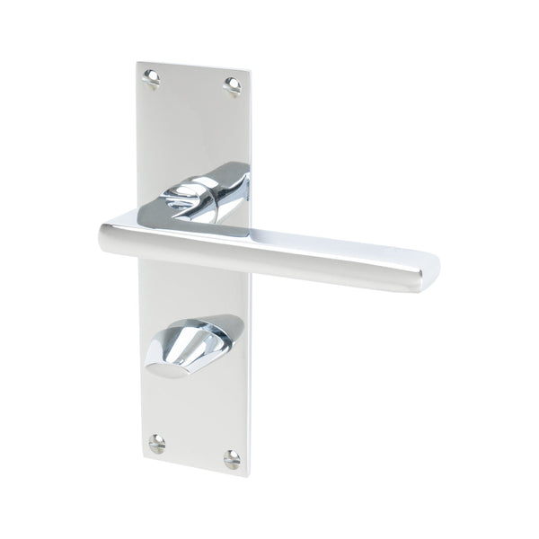 Trident Door Handles On Plate Bathroom Handle in Polished Chrome