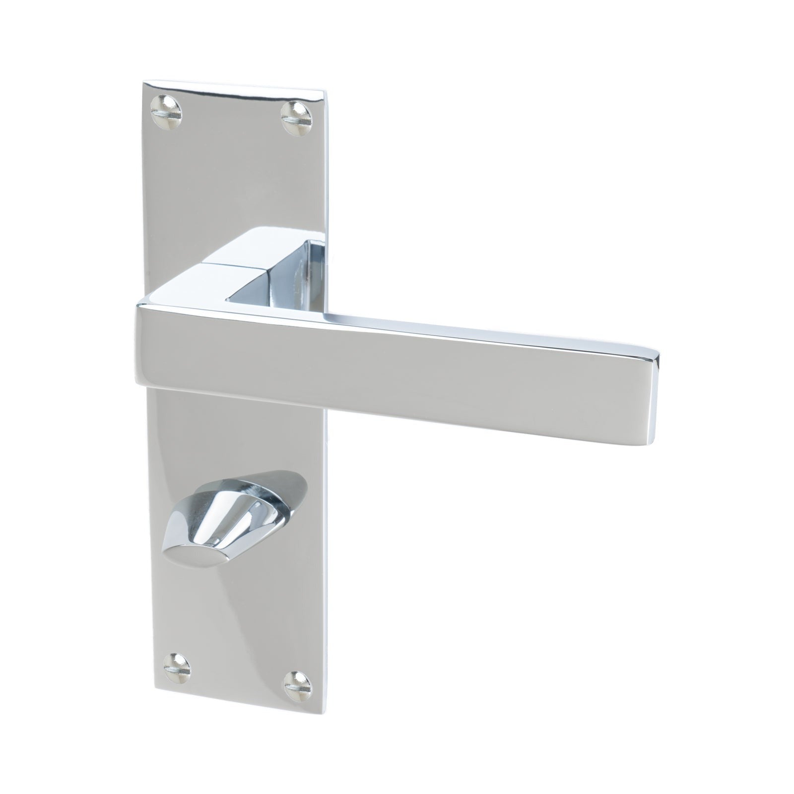 Metro Door Handles On Plate Bathroom Handle in Polished Chrome
