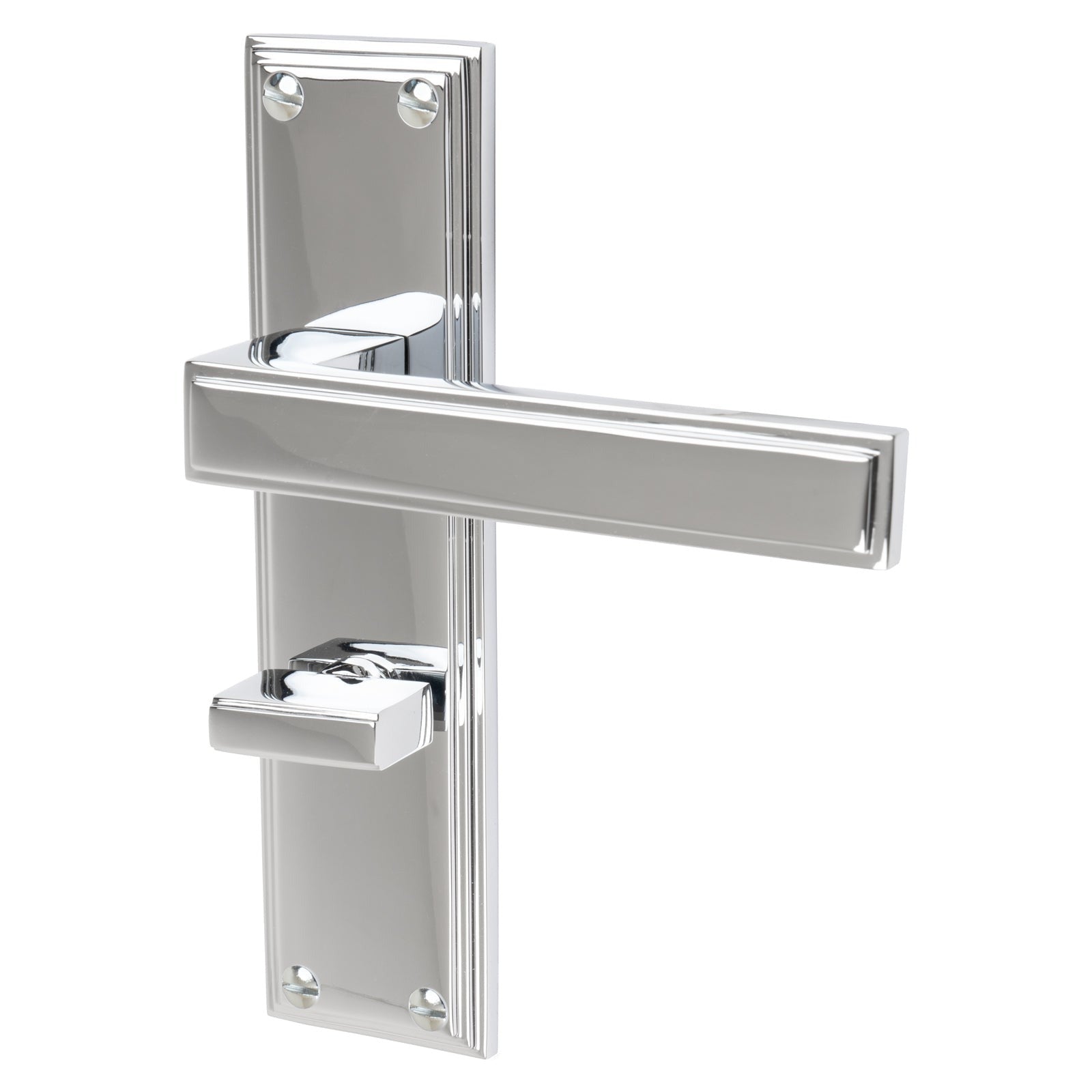 Atlantis Door Handles On Plate Bathroom Handle in Polished Chrome