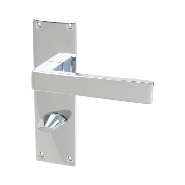 Metro Door Handles On Plate Bathroom Handle in Polished Chrome