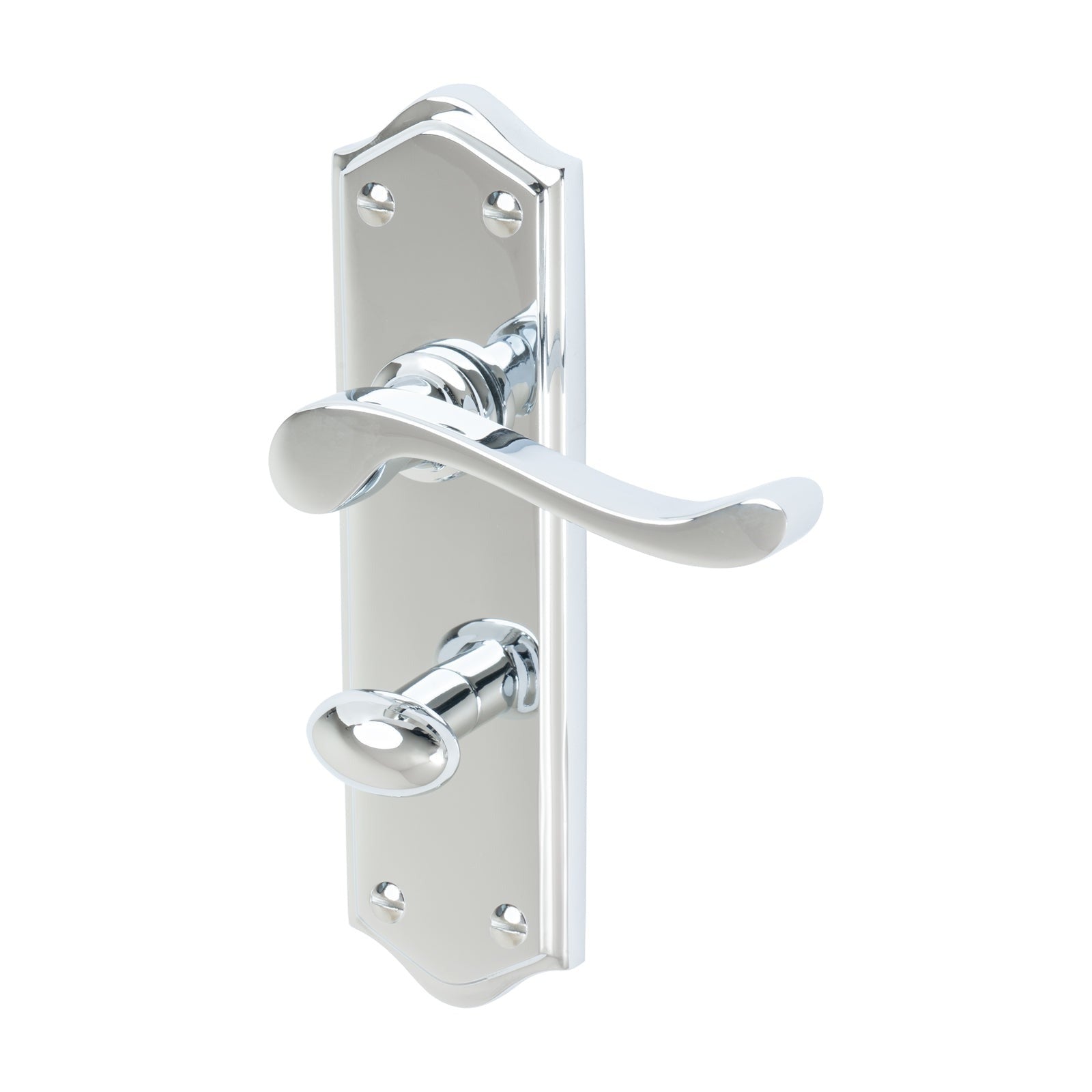 Buckingham Door Handles On Plate Bathroom Handle in Polished Chrome