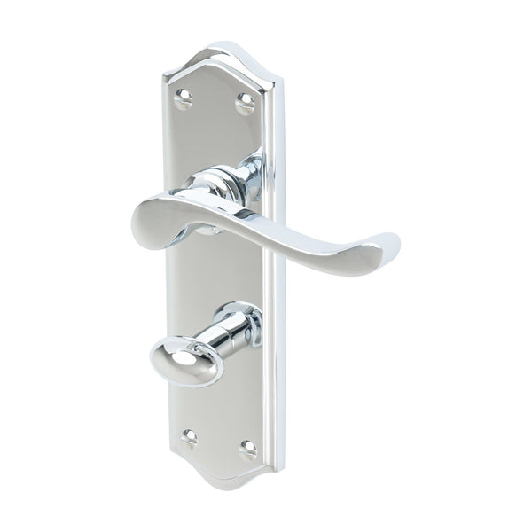 Buckingham Door Handles On Plate Bathroom Handle in Polished Chrome