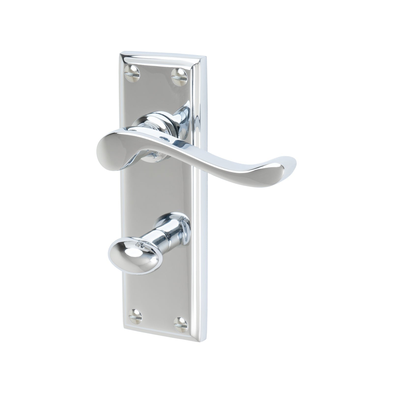 Edwardian Door Handles On Plate Bathroom Handle in Polished Chrome