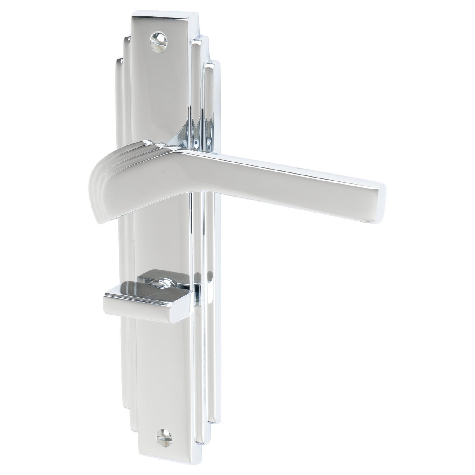 Tiffany Door Handles On Plate Bathroom Handle in Polished Chrome