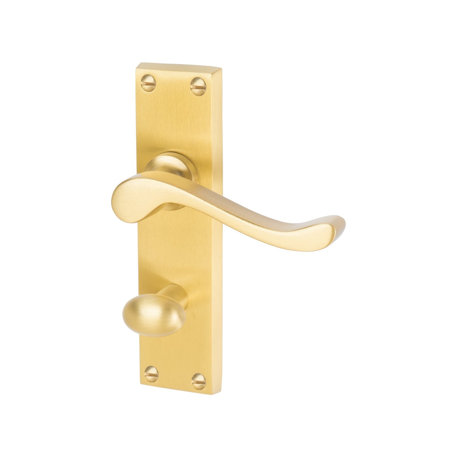 Bedford Door Handles On Plate Bathroom Handle in Satin Brass