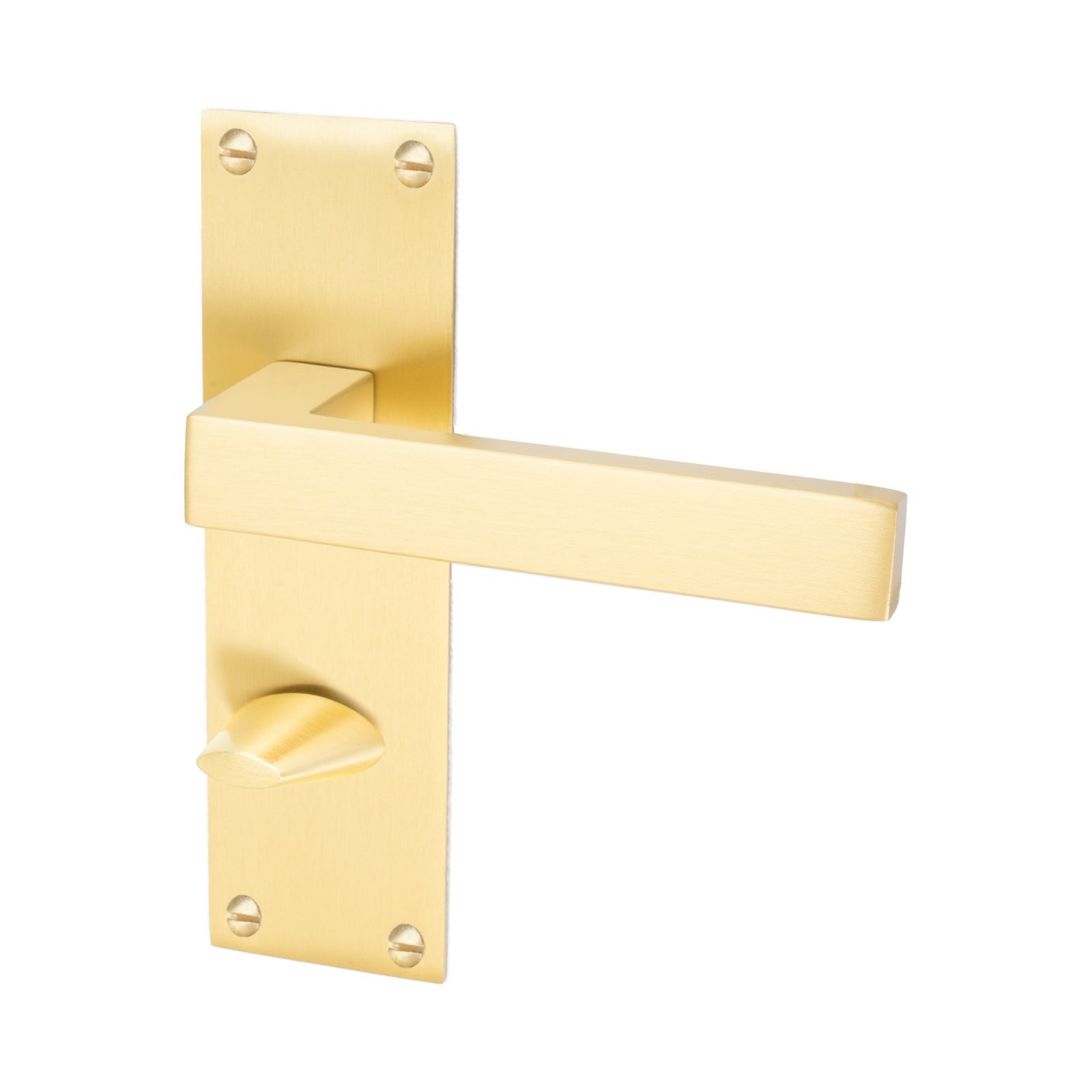 Metro Door Handles On Plate Bathroom Handle in Satin Brass