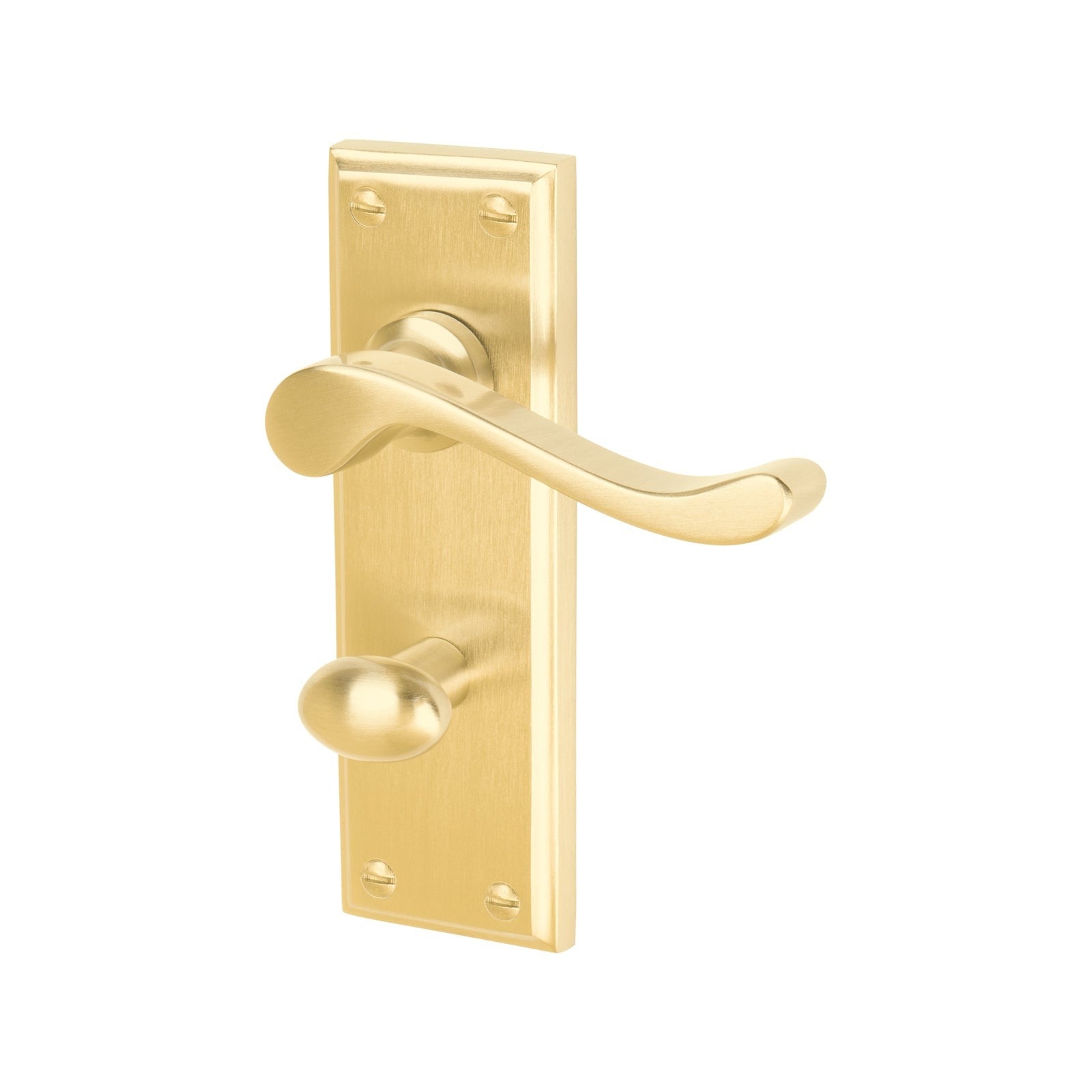 Edwardian Door Handles On Plate Bathroom Handle in Satin Brass