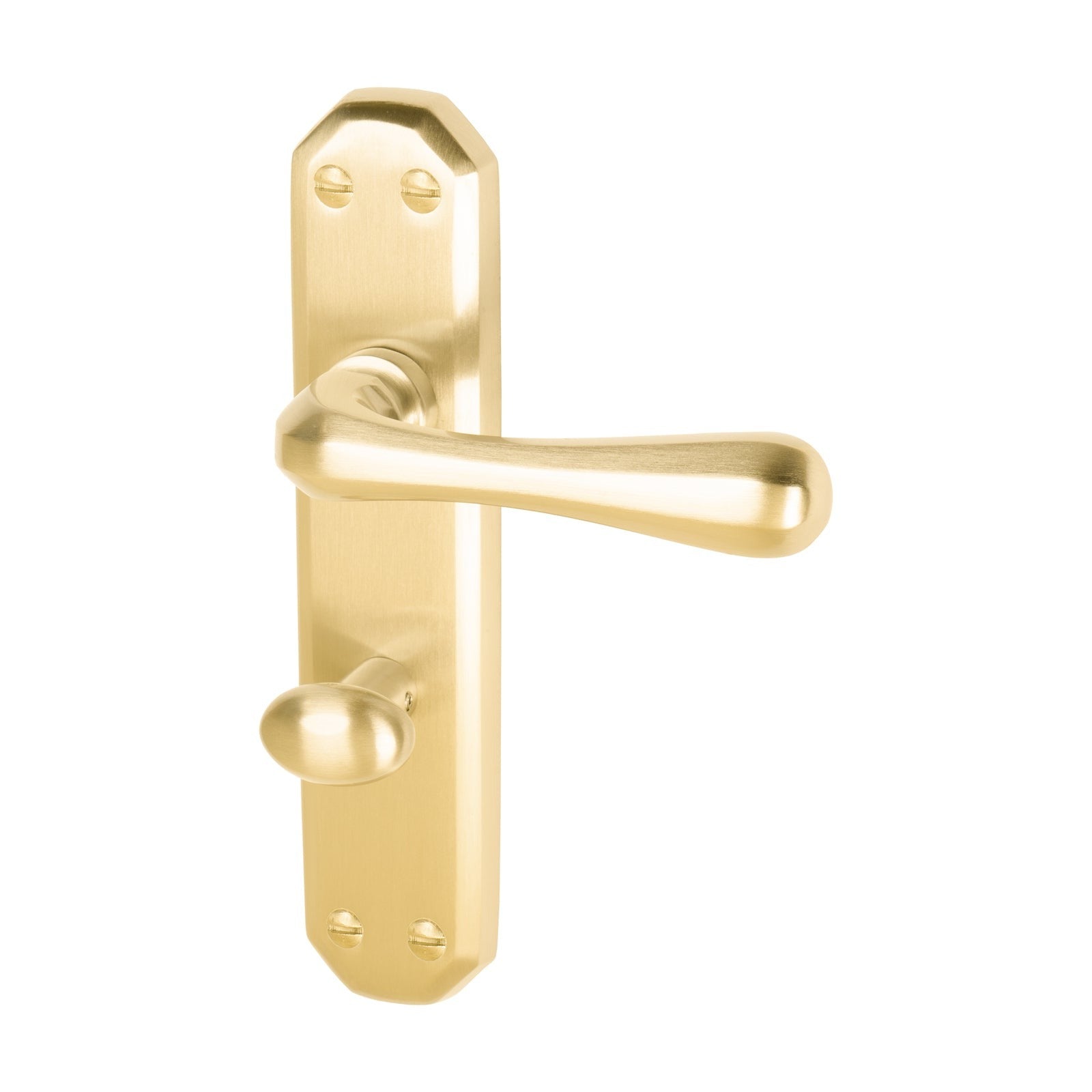 Charlbury Door Handles On Plate Bathroom Handle in Satin Brass