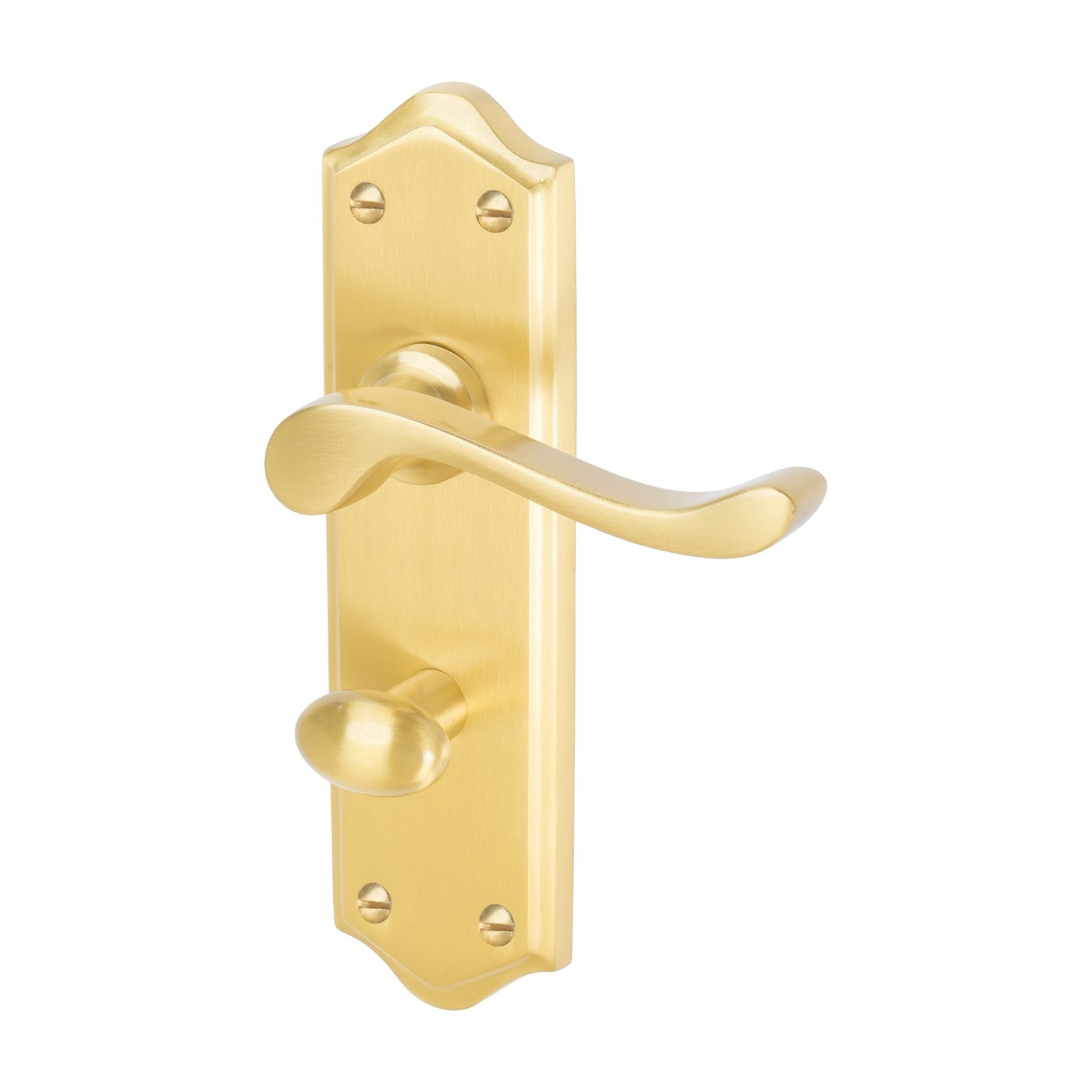 Buckingham Door Handles On Plate Bathroom Handle in Satin Brass