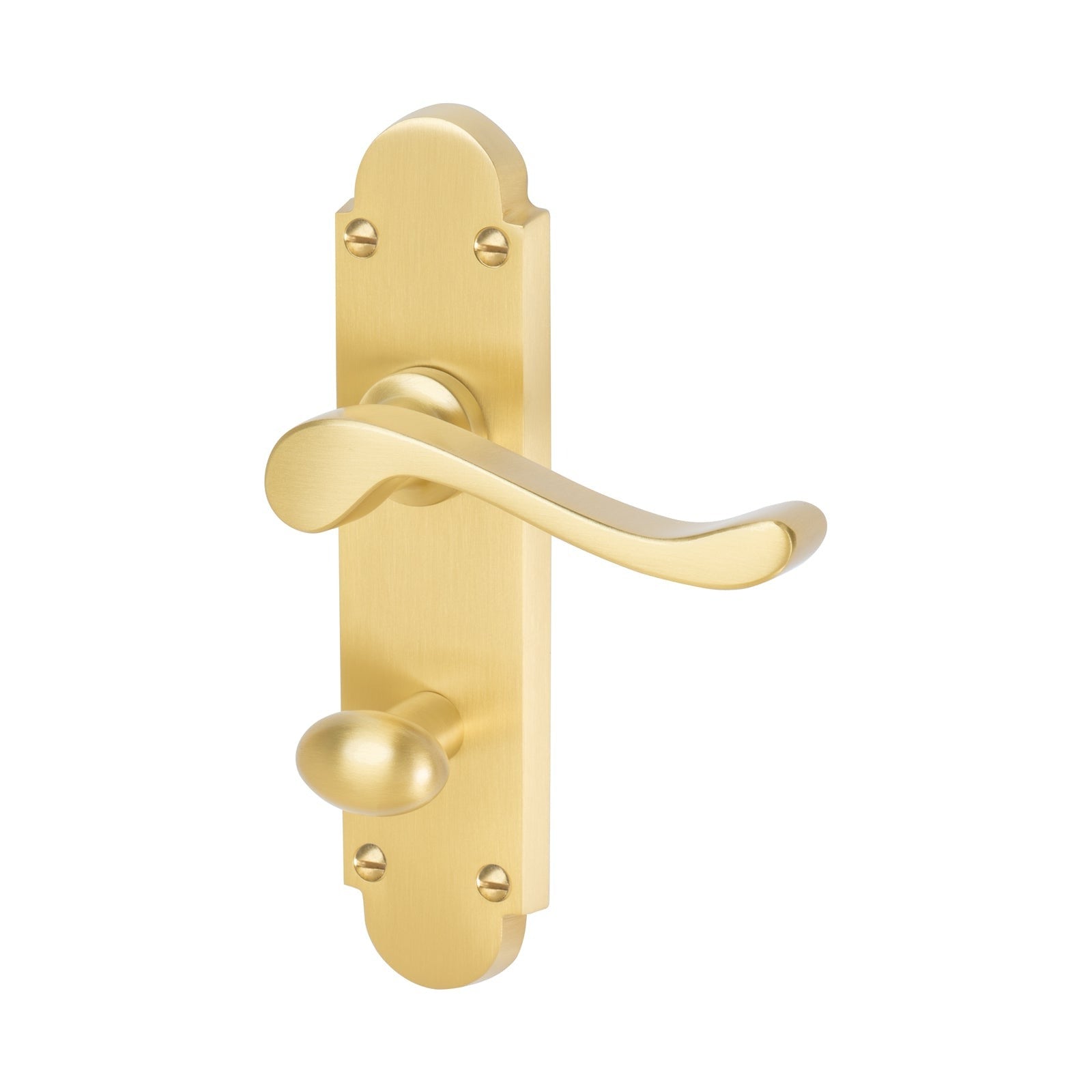 Savoy Door Handles On Plate Bathroom Handle in Satin Brass