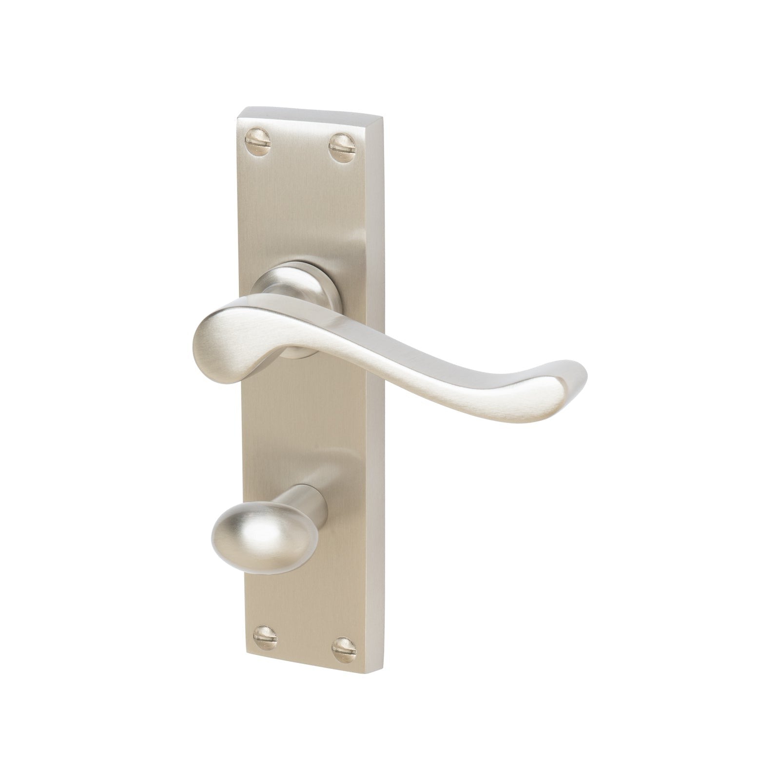 Bedford Door Handles On Plate Bathroom Handle in Satin Nickel 