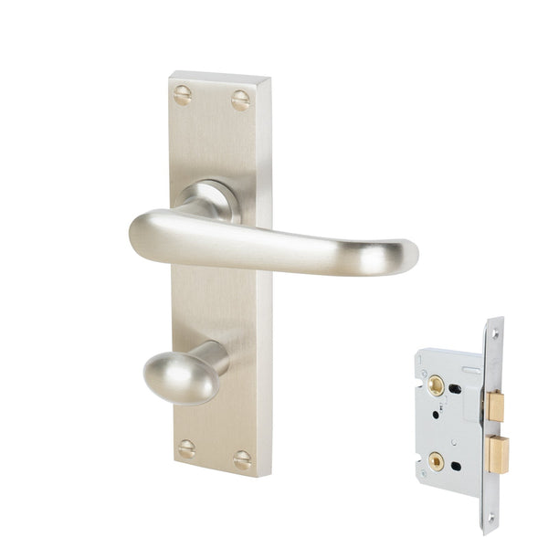 Windsor Door Handles On Plate Bathroom Handle Set in Satin Nickel