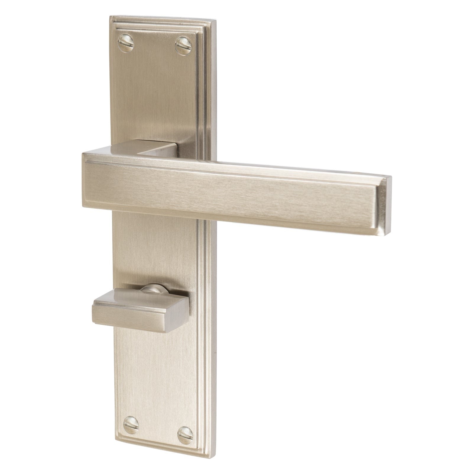 Atlantis Door Handles On Plate Bathroom Handle in Satin Nickel 