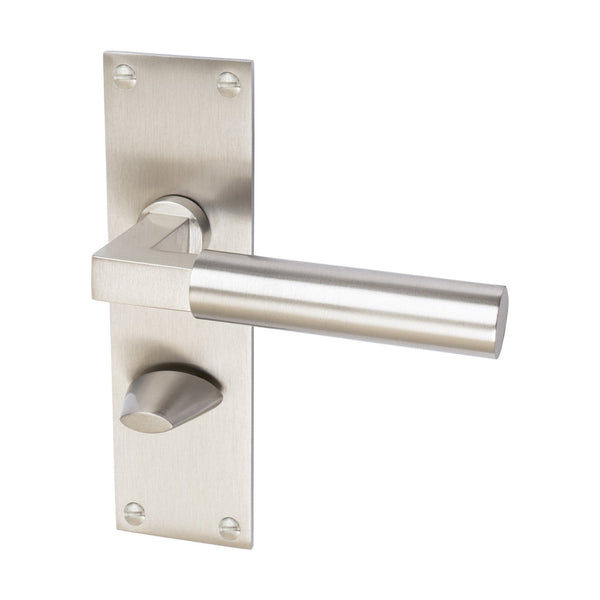 Bauhaus Door Handles On Plate Bathroom Handle in Satin Nickel 