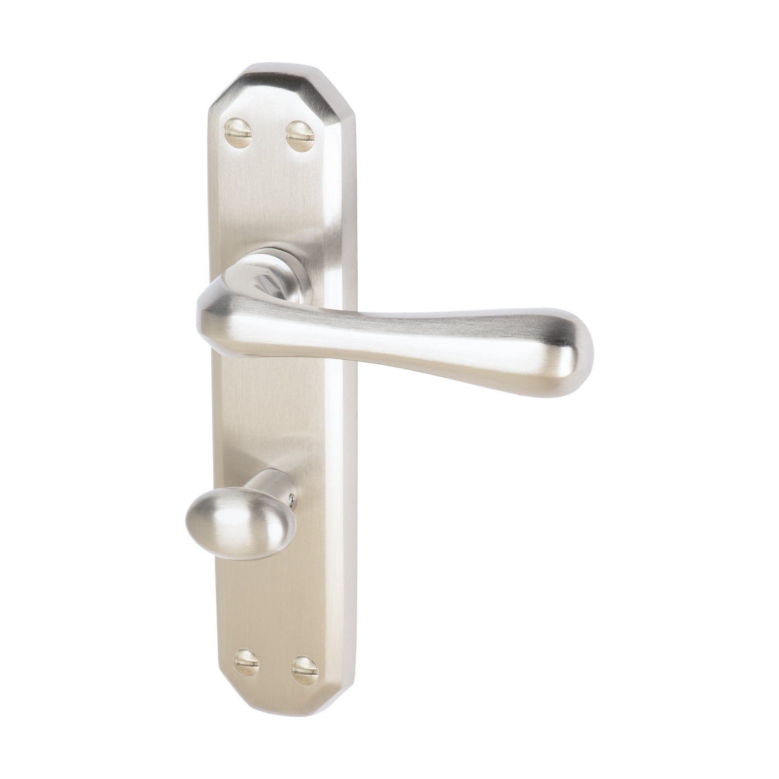 Charlbury Door Handles On Plate Bathroom Handle in Satin Nickel 