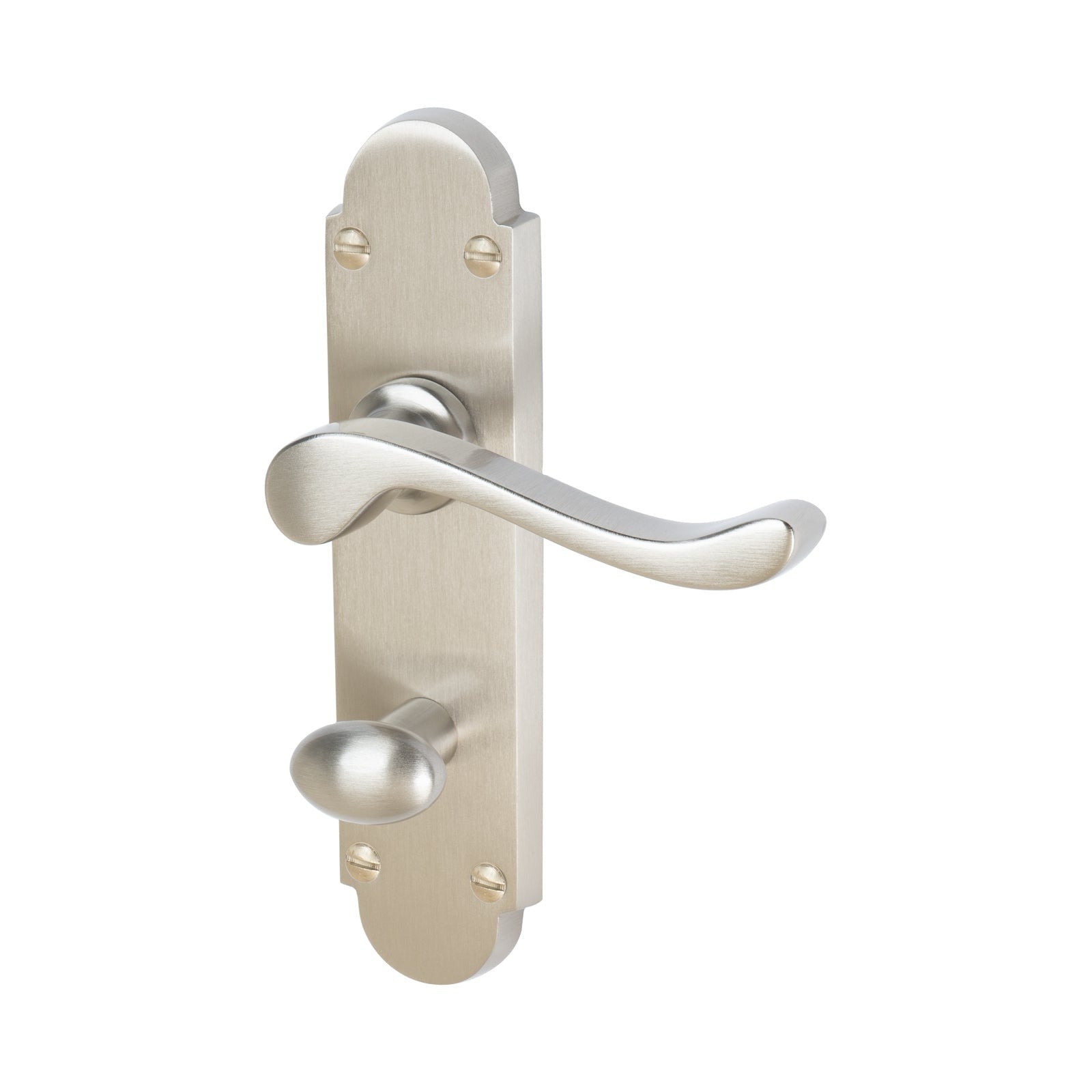 Savoy Door Handles On Plate Bathroom Handle in Satin Nickel 