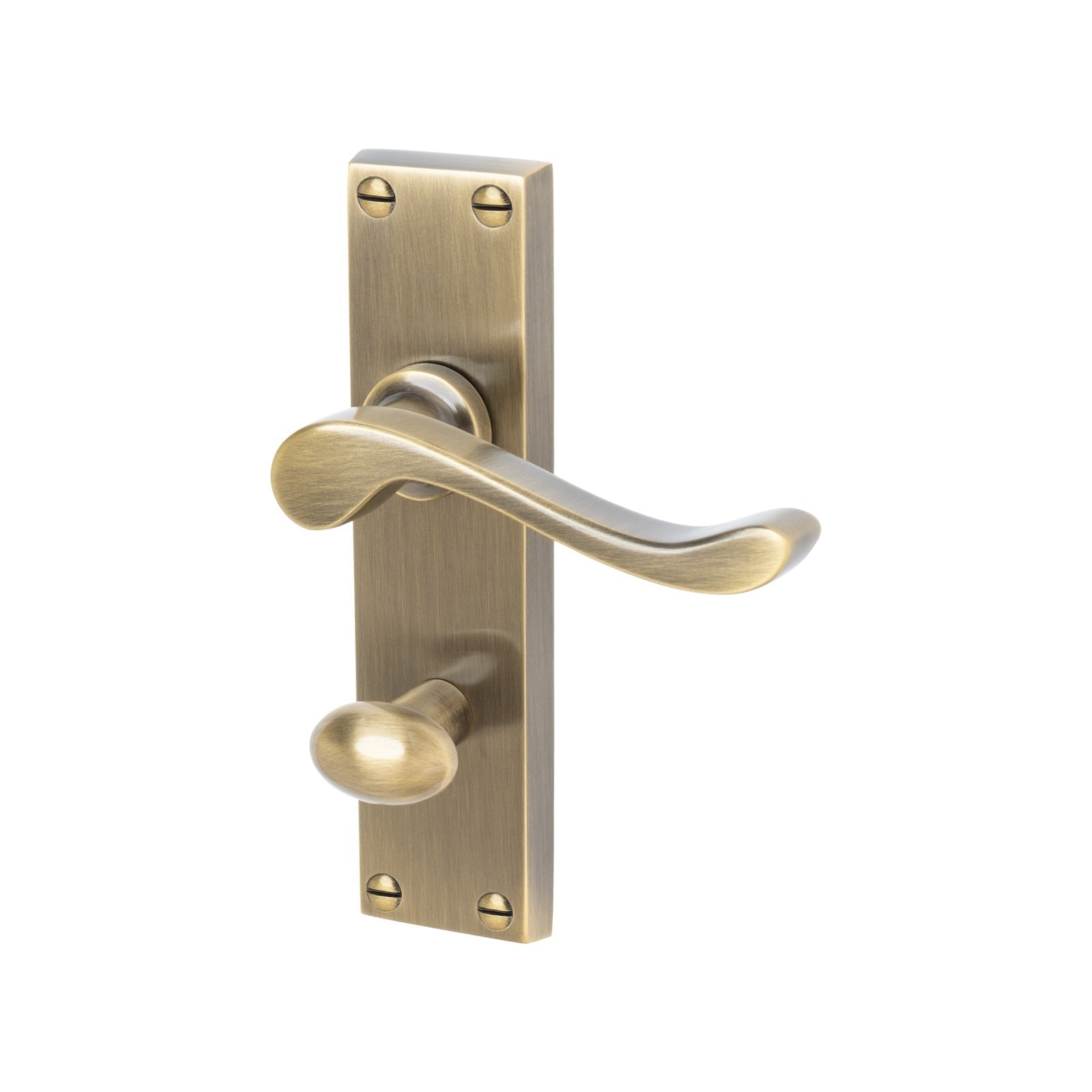 Bedford Door Handles On Plate Bathroom Handle in Aged Brass