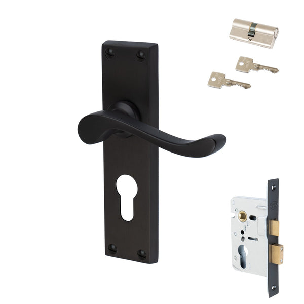 Bedford Door Handles On Plate Euro Lock Handle Set in Matt Bronze 