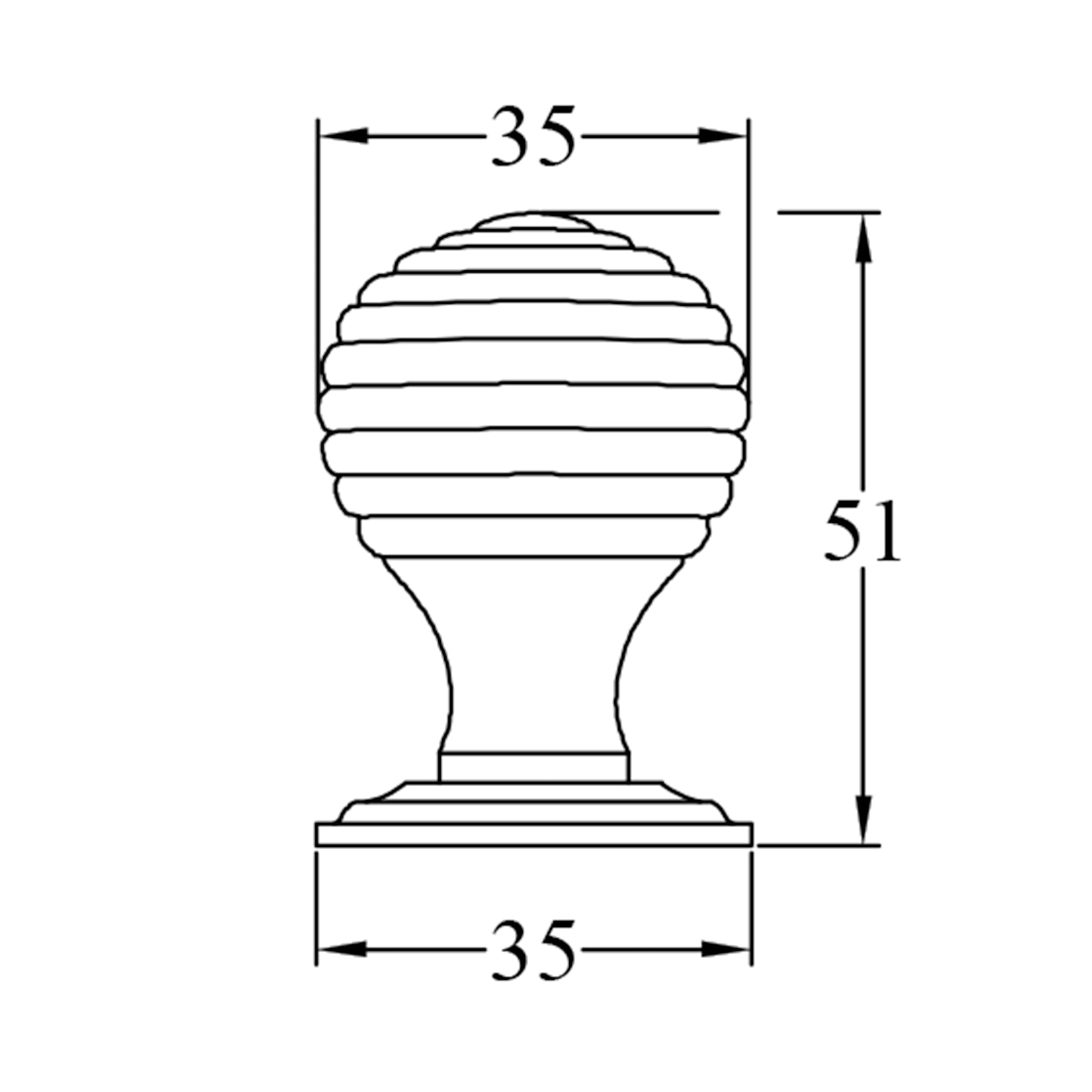 Basic Dimension Drawing of Small Beehive Cabinet Knob SHOW
