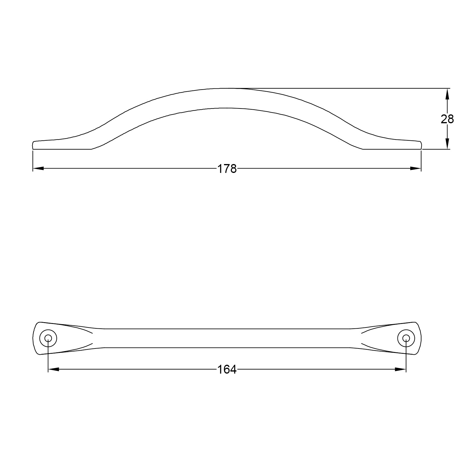 Drawing of Hammered Antique Brass Bow Handle Design SHOW