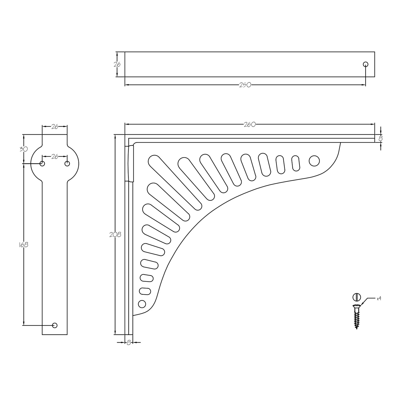 Dimension drawing for Sunrise black shelf bracket SHOW