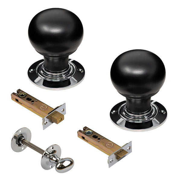Bun Door Knobs Ebonised & Chrome bathroom set