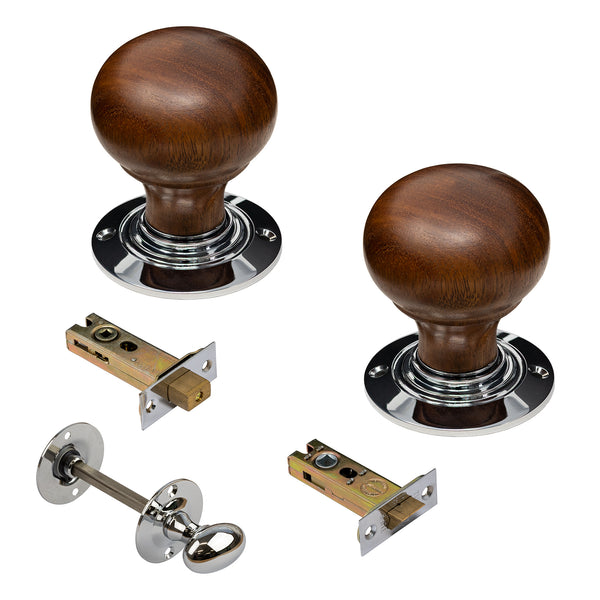 Bun Door Knobs Rosewood & Chrome bathroom set