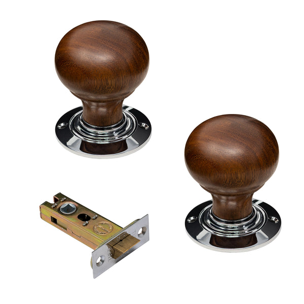 Bun Door Knobs Rosewood & Chrome latch set