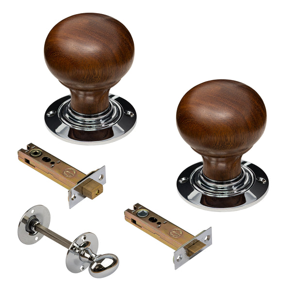 Bun Door Knobs Rosewood & Chrome bathroom set