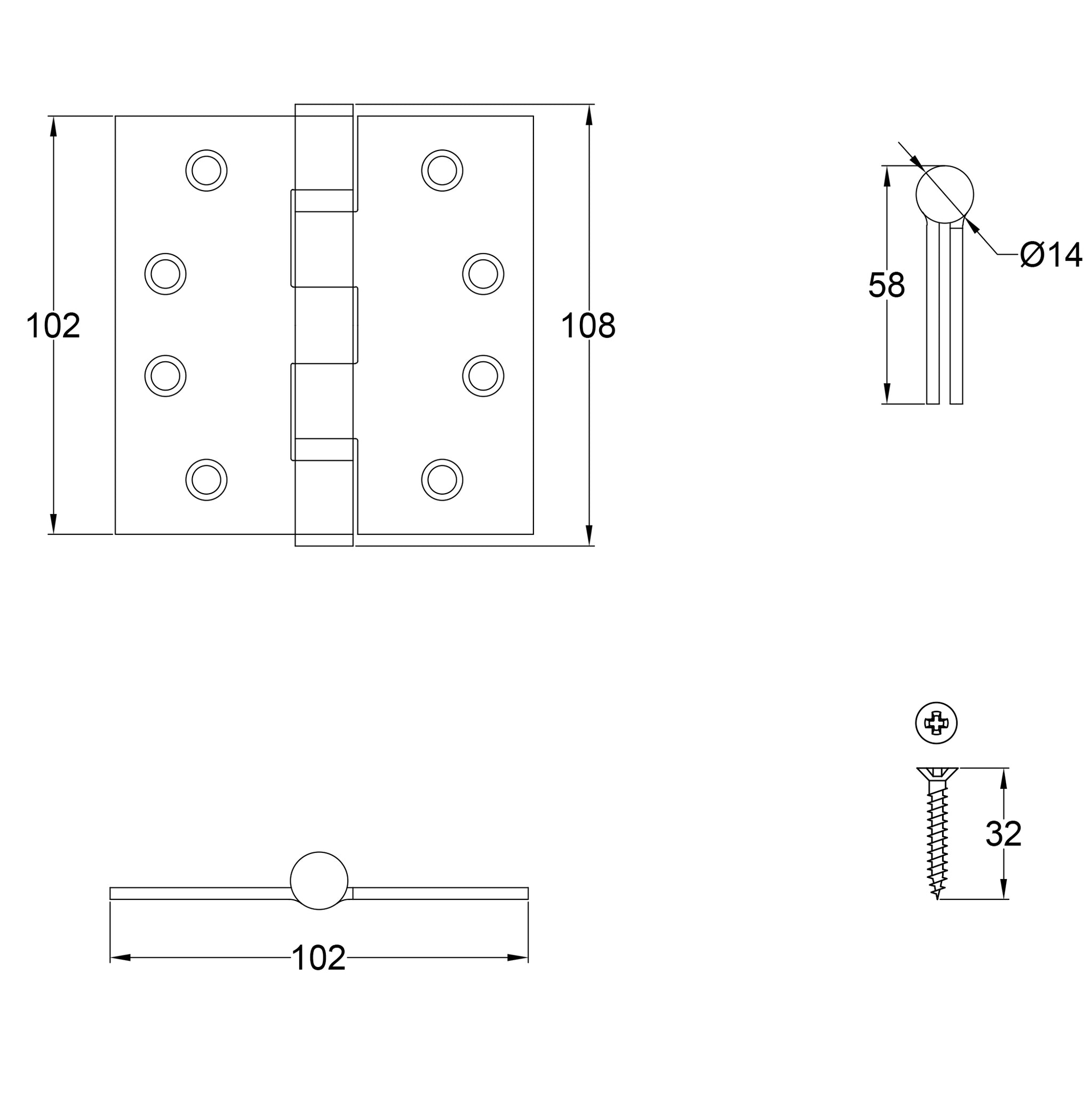 Drawing of Wide ball bearing hinges 4 inch, fire rated door hinges, grade 13 stainless steel SHOW