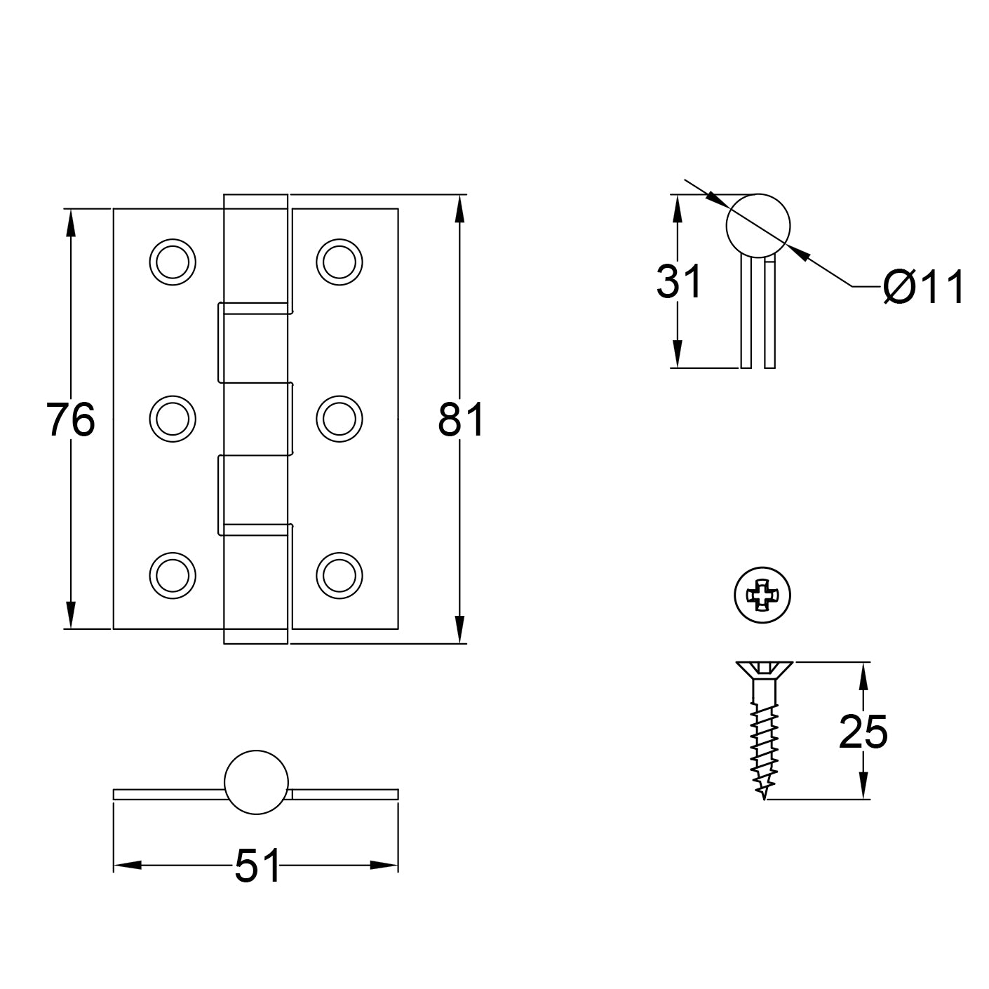 Drawing of washered butt hinge 3 inch, stainless steel door hinge SHOW