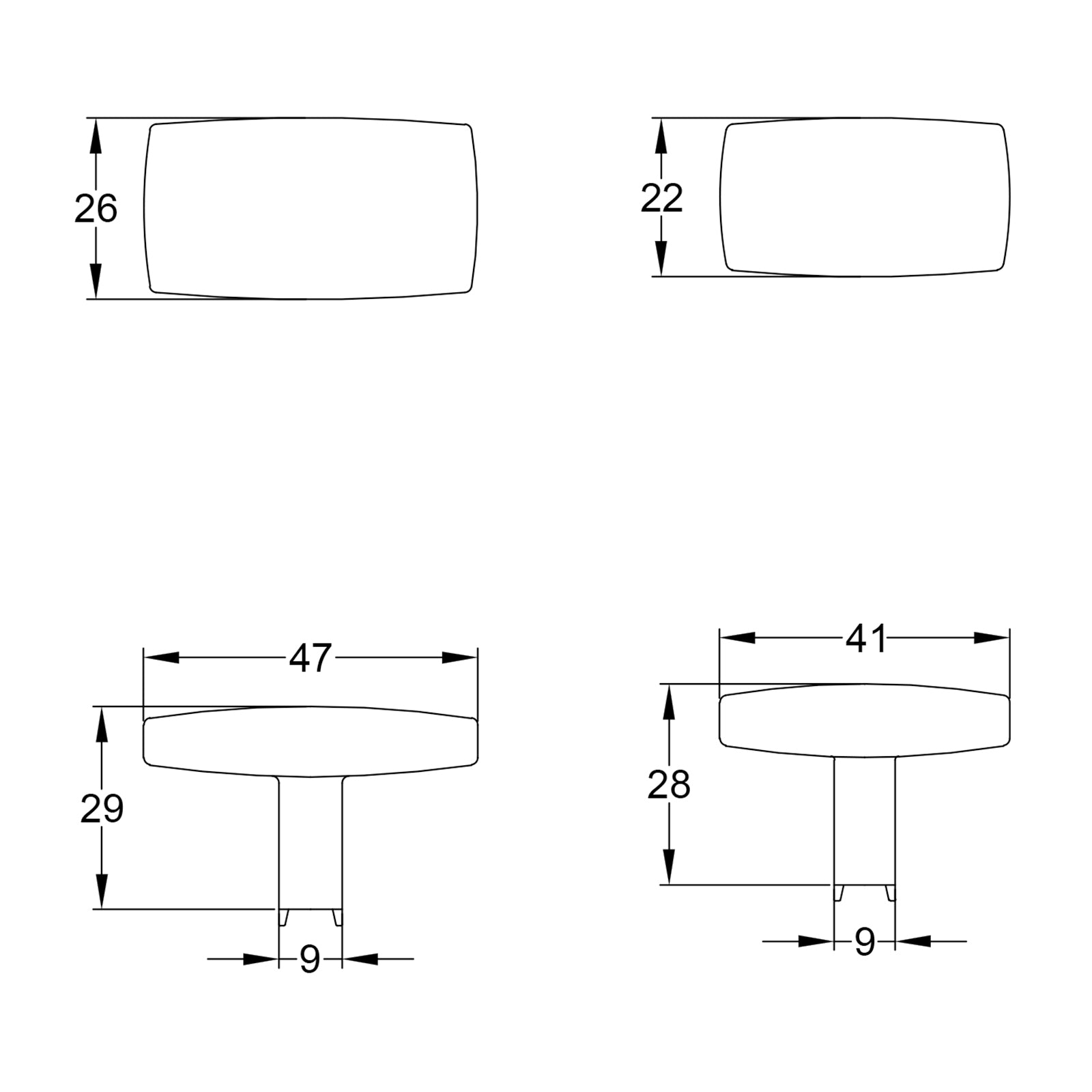 Rectangular Hammered Cabinet Knobs dimension drawing SHOW