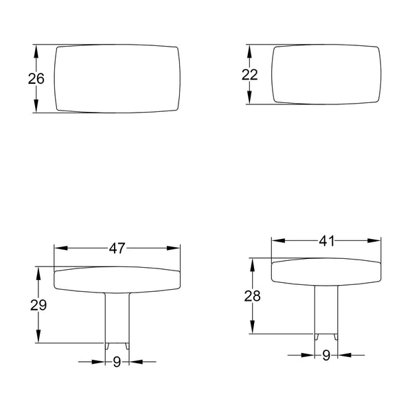 Rectangular Hammered Cabinet Knobs dimension drawing SHOW