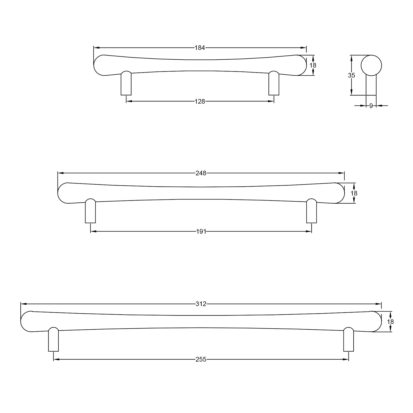 Raindrop Pull Handles dimension drawing SHOW