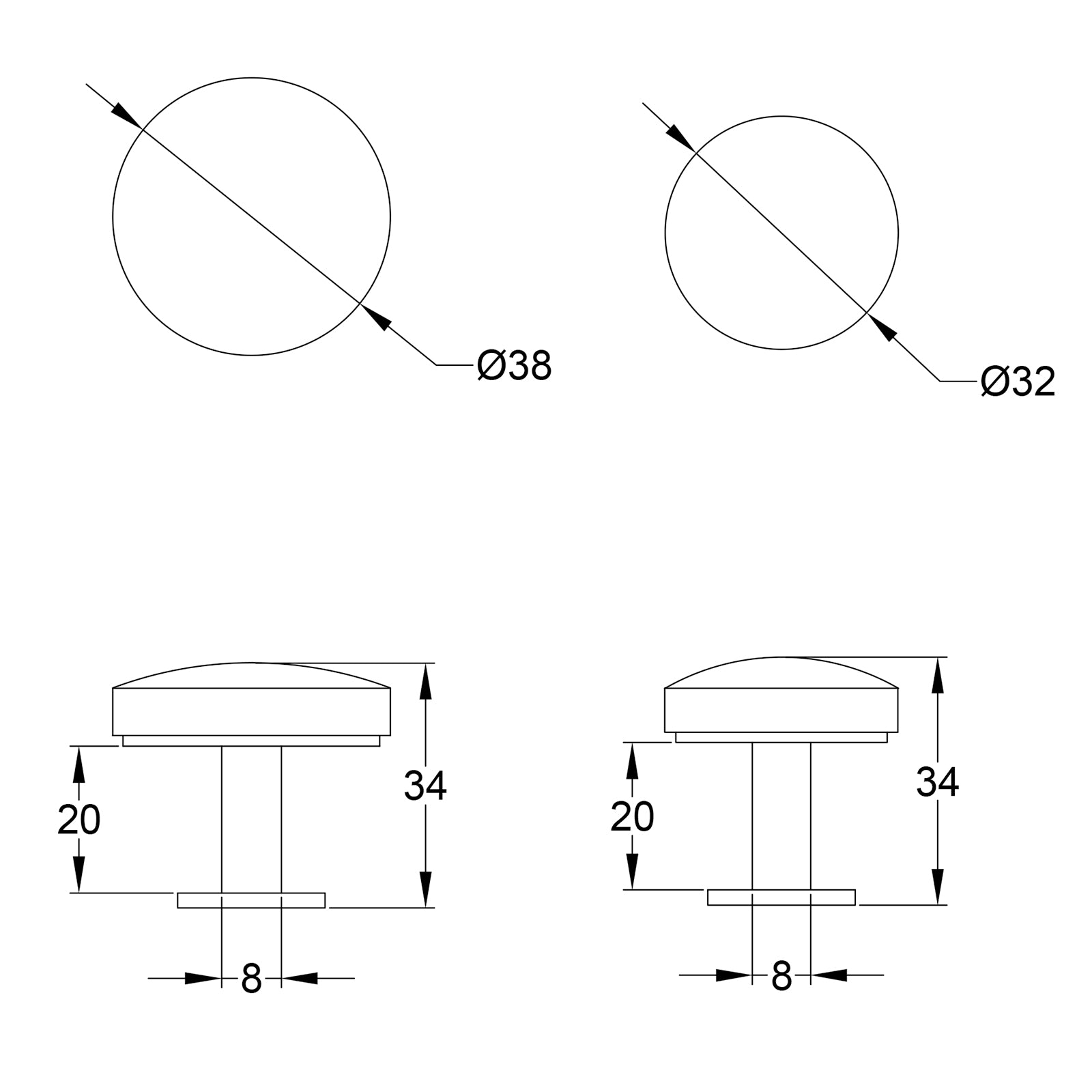 Round Hammered Cabinet Knobs On Rose dimension drawing SHOW