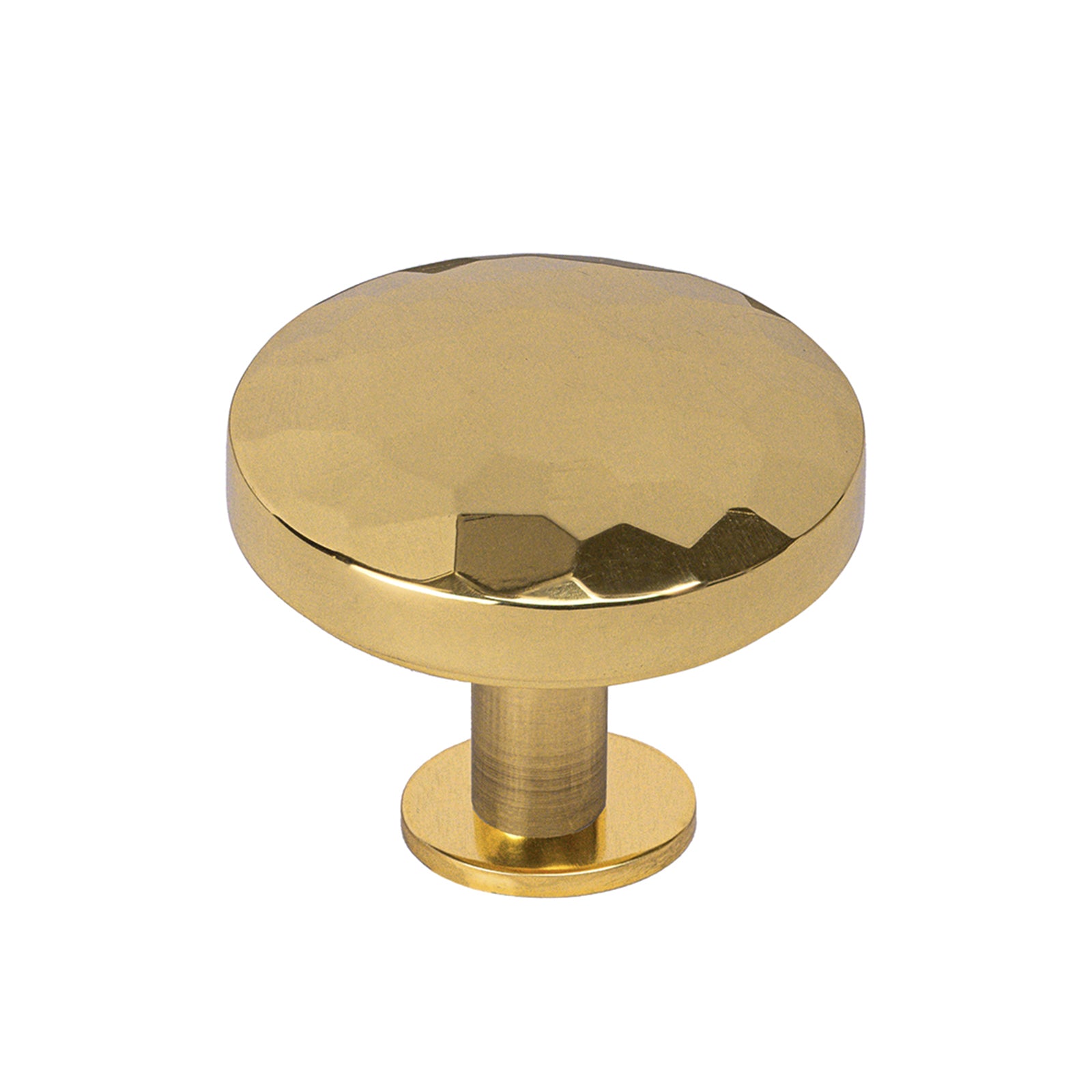 polished brass hammered cupboard knob with rose plate, brass knob