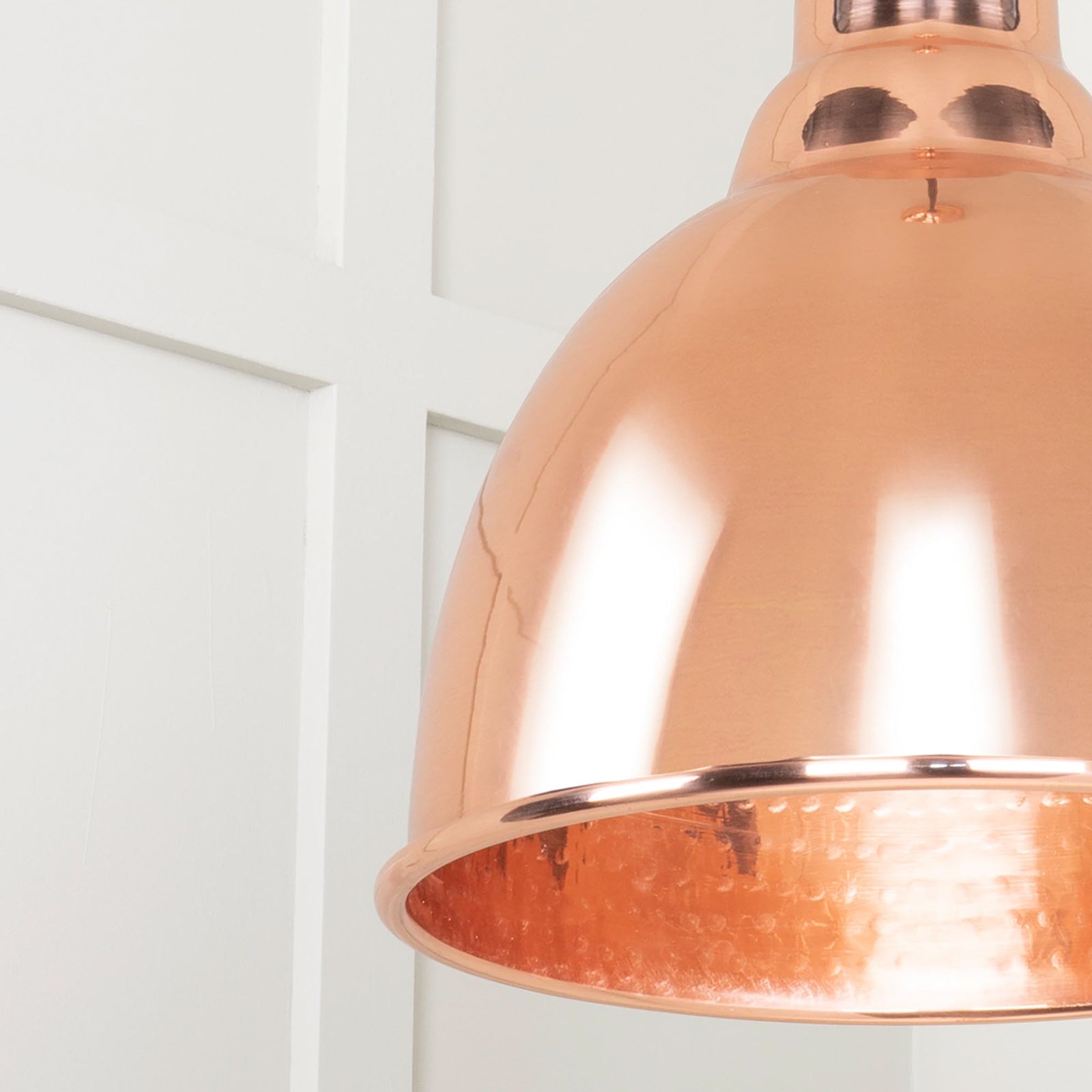 SHOW Close Up Image of Brindley Ceiling Light in Hammered Copper