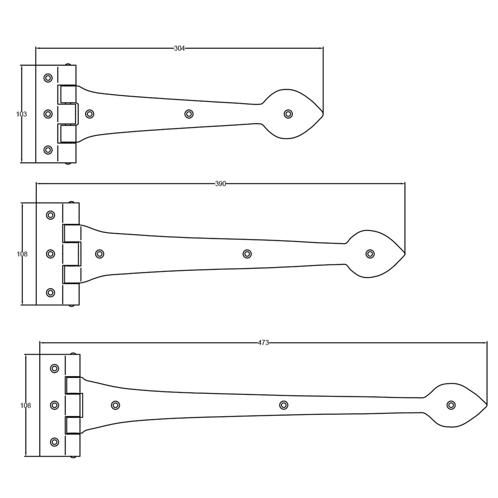 Tudor Gate Hinge | Black Cast Iron T Hinge | Garden Gate Hardware