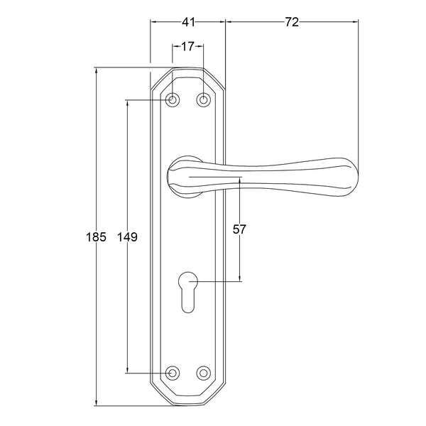 Charlbury Door Handles on Backplate Dimension Drawing 