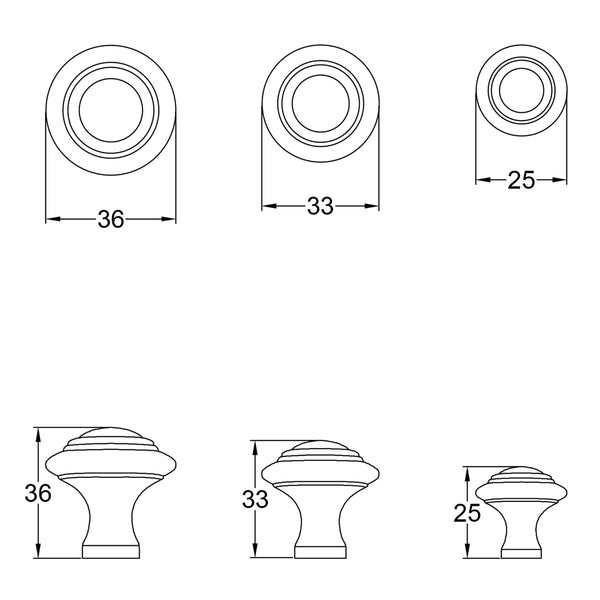 Cast iron ringed cabinet knobs dimension drawing SHOW